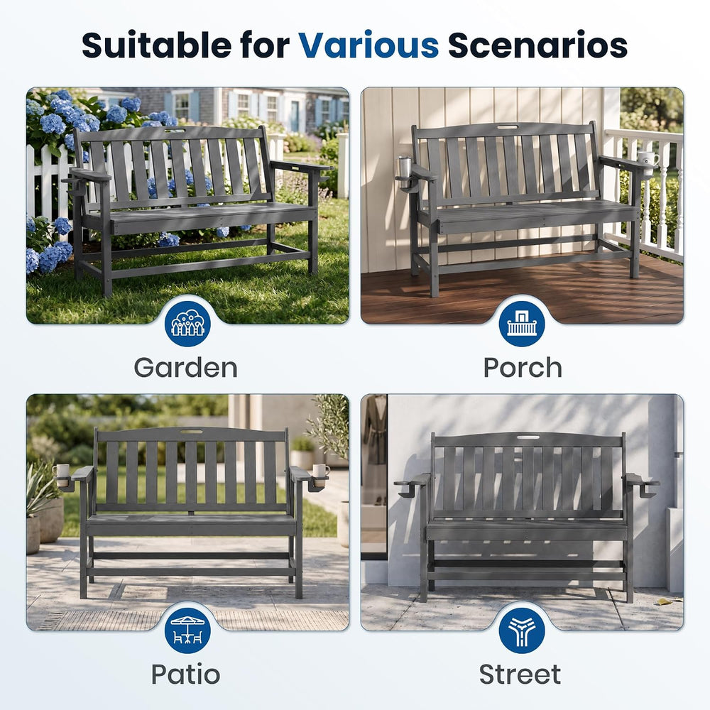 PHI VILLA HDPE Outdoor Bench, Grey