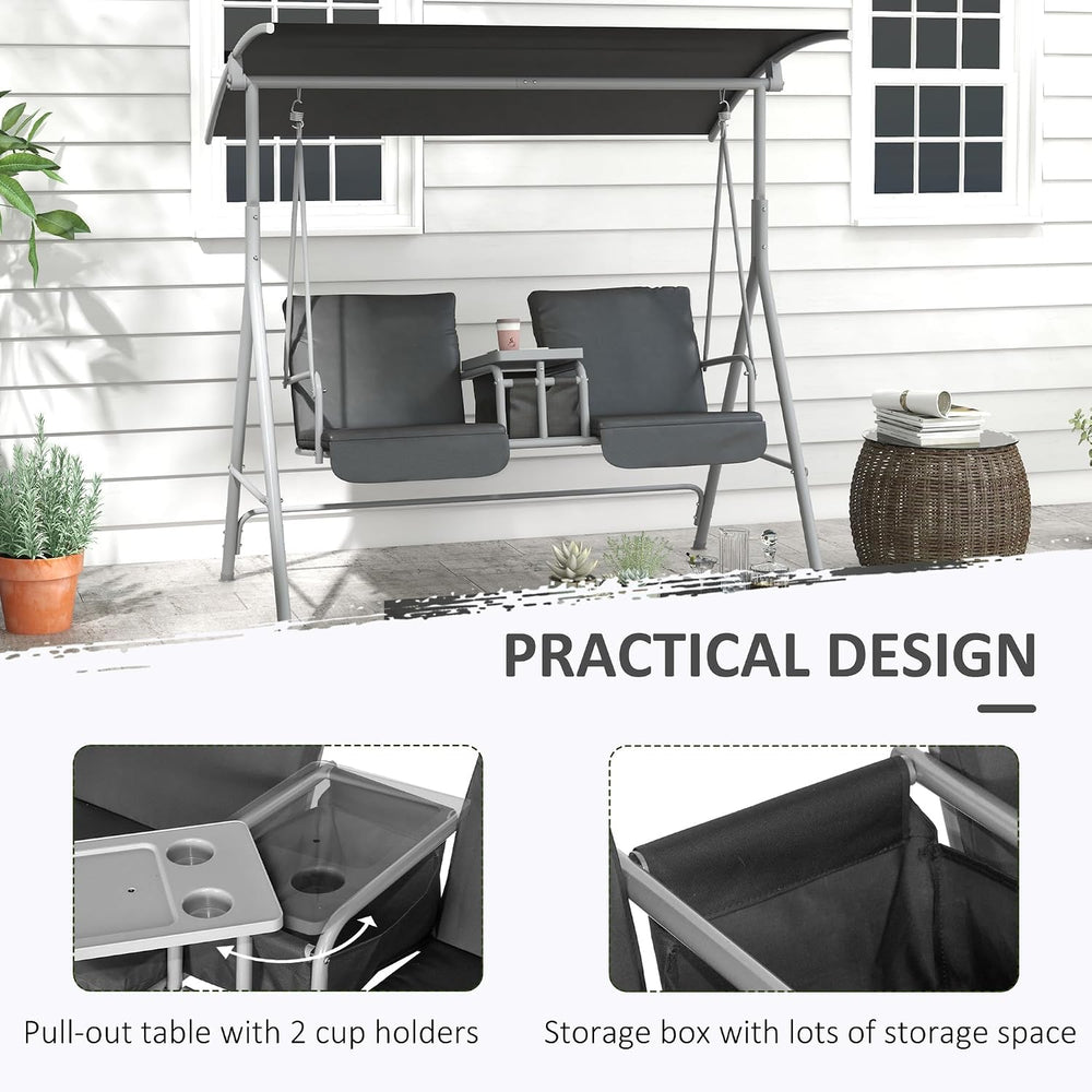 Outsunny 2 Person Porch Swing with Stand Canopy Outdoor Swing Gray