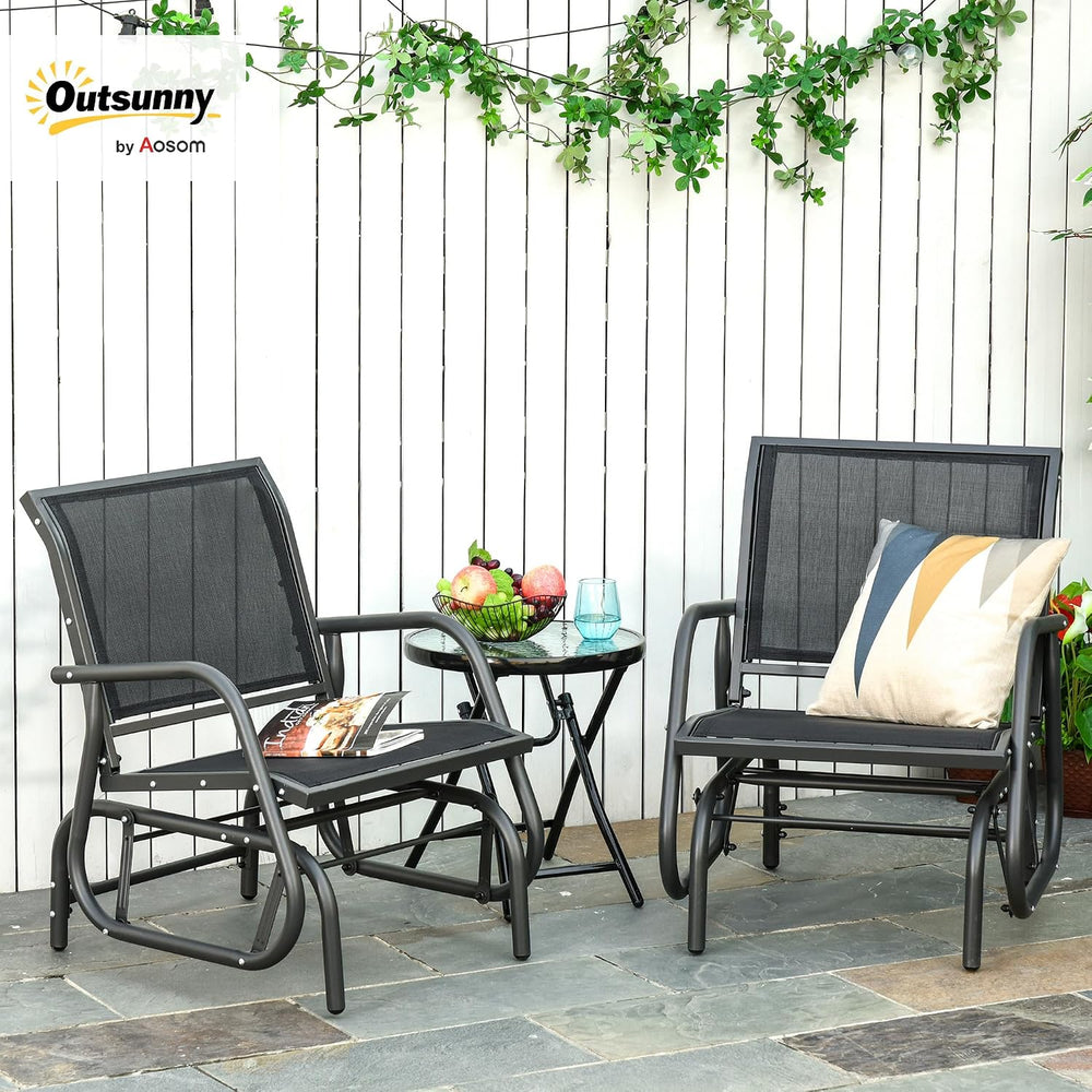 Outsunny Porch Glider Set of 2 Steel Frame Black