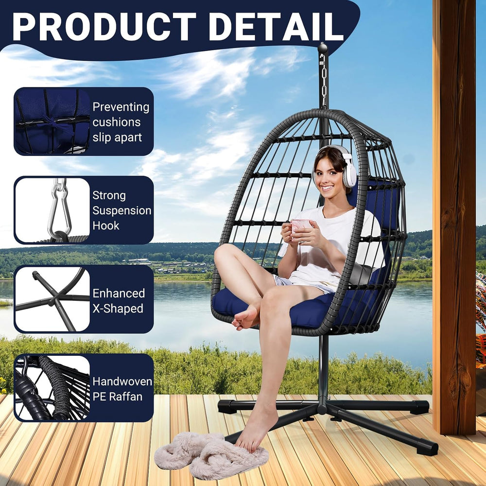 LEVELEVE Hanging Egg Chair with Stand, Patio Rattan Wicker Swing Chair, Overs...
