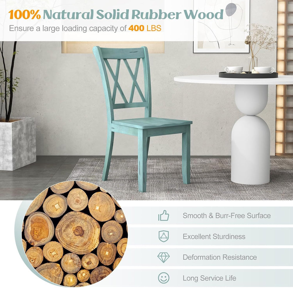 SIMOE Solid Rubberwood Dining Chairs, Set of 2, Green Farmhouse X-Back