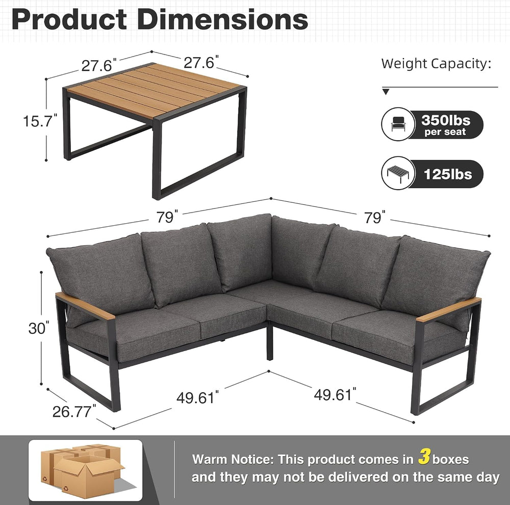 6 Pieces Metal Outdoor Sectional, Patio Conversation Set,Grey
