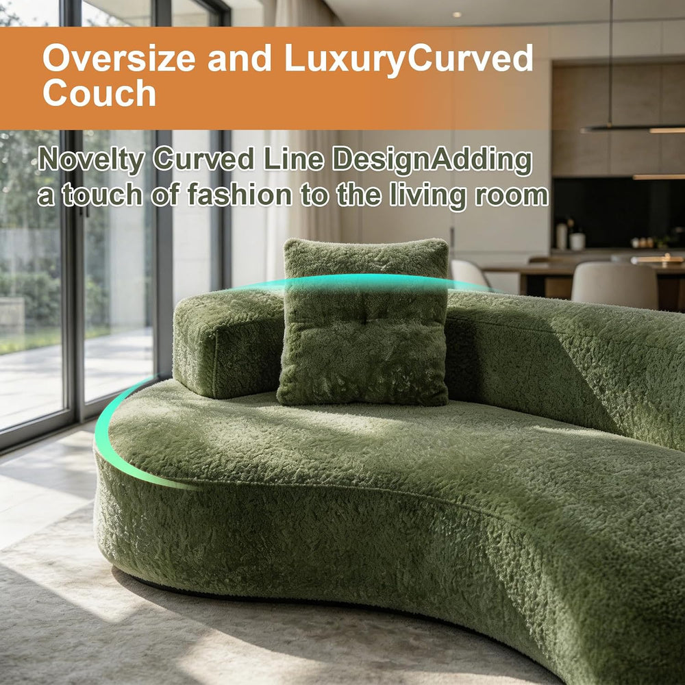 Boucle Curved Sofa 79.5" with 2 Pillows, 3-Seater Curved Couch