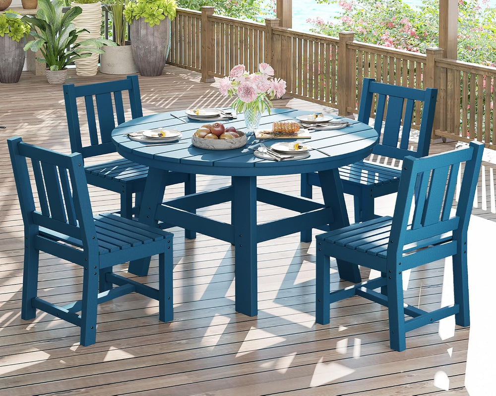 AMERLIFE Outdoor Dining Set for 4, HDPE Round Table and Chairs, Blue