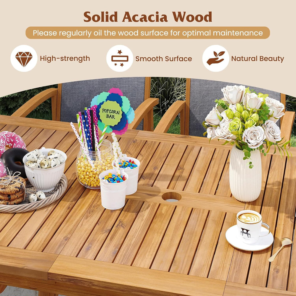 Tangkula 55"-71" Acacia Wood Extendable Patio Dining Table for 6-8 ...