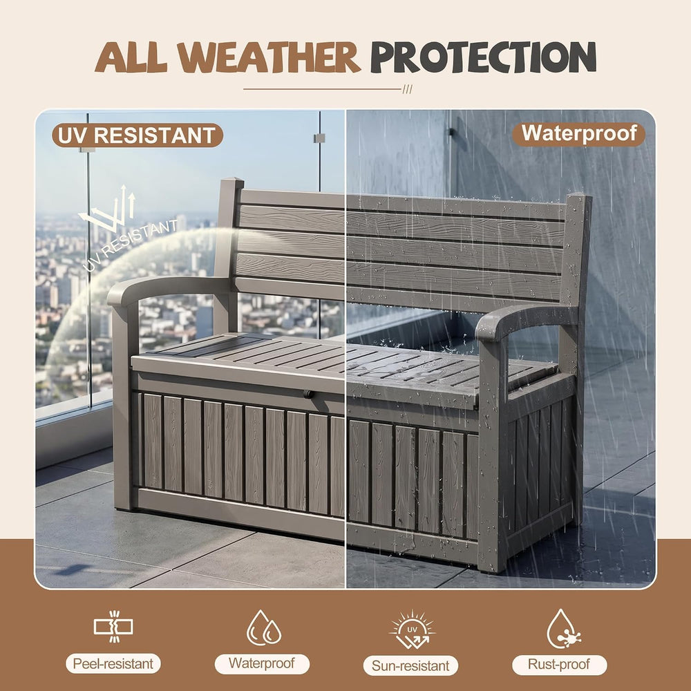 EFU Outdoor Bench Storage Deck Box,120 Gallon Waterproof Wicker