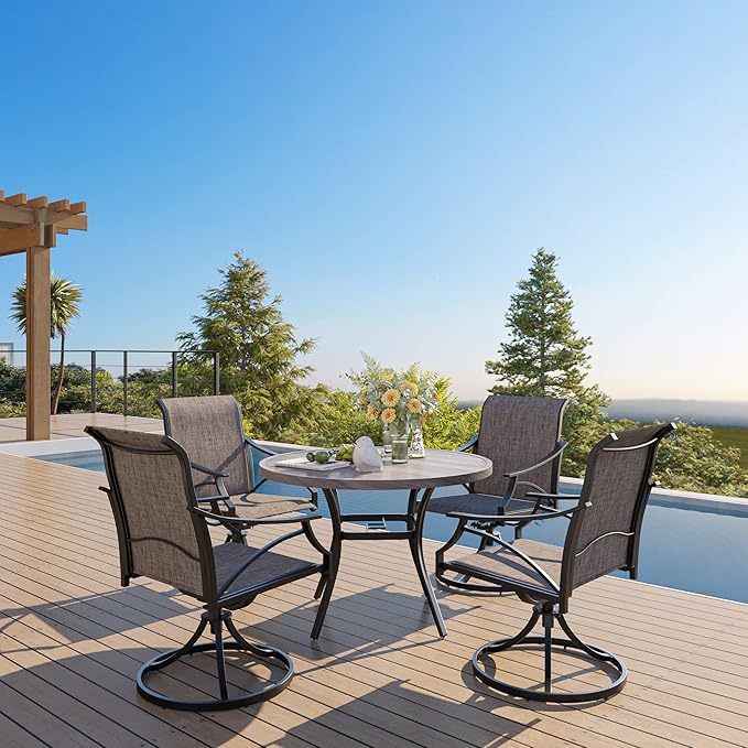 VICLLAX Round Patio Table with Adjustable Umbrella Hole, All Weather Outdoor ...