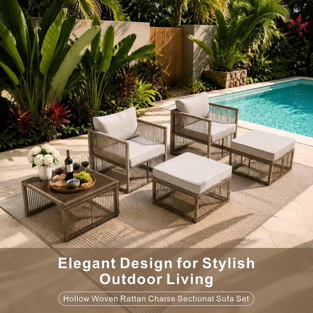 5-Piece Patio Furniture Set, All-Weather PE Rattan Wicker Arm Chairs with Ott...