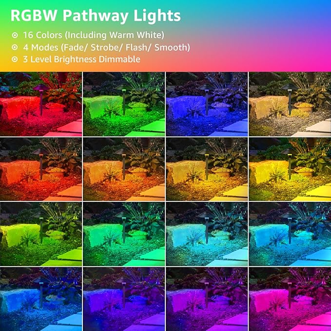 SUNVIE All-in-One RGBW Landscape Lighting Kit, 8 Pack Color Changing Low Volt...