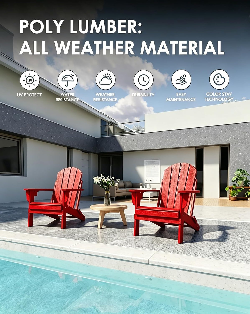 Folding Adirondack Chairs Set, All-Weather Resistant HDPE Sturdy Outside Chai...