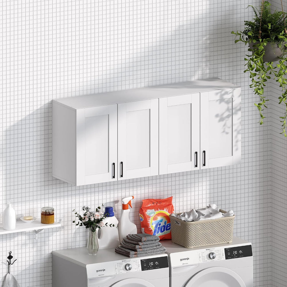 White Laundry Room Cabinets and Storage with 4 Doors and Utility Adjustable S...