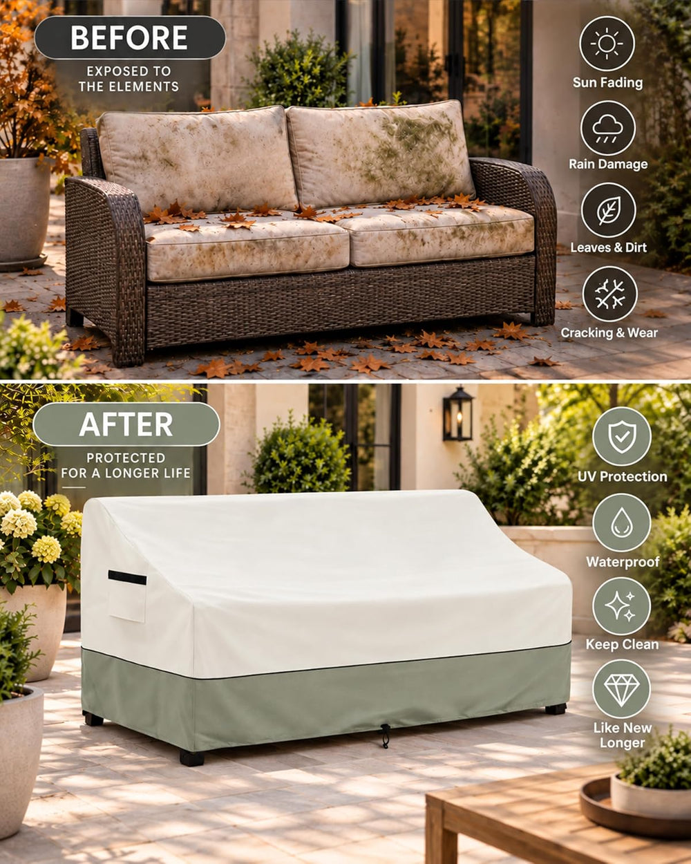 Outdoor 2-Seater Loveseat Cover,Patio Sofa Covers Fits up to 58W x 32.5D x 31...