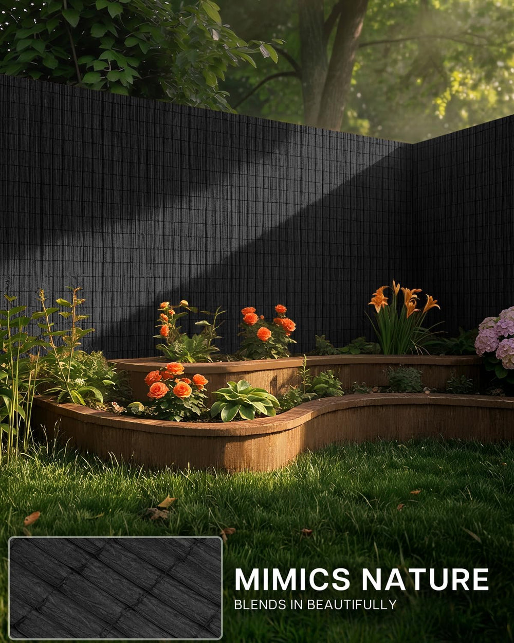 paramondo No Drilling Natural Privacy Fence Screen, Black, 3×10 FT