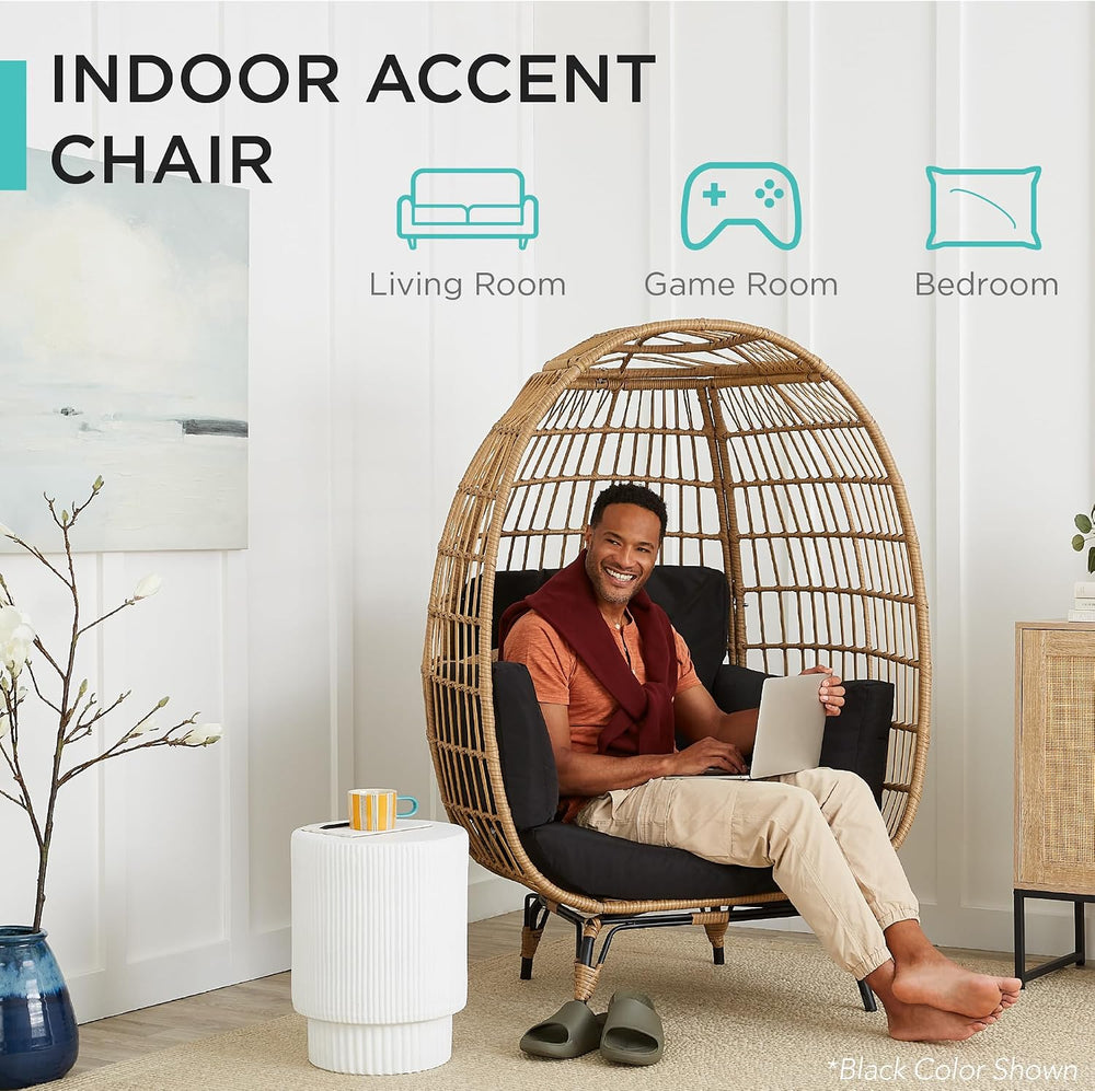 Best Choice Products Wicker Egg Chair, Oversized Indoor Outdoor Lounger for P...