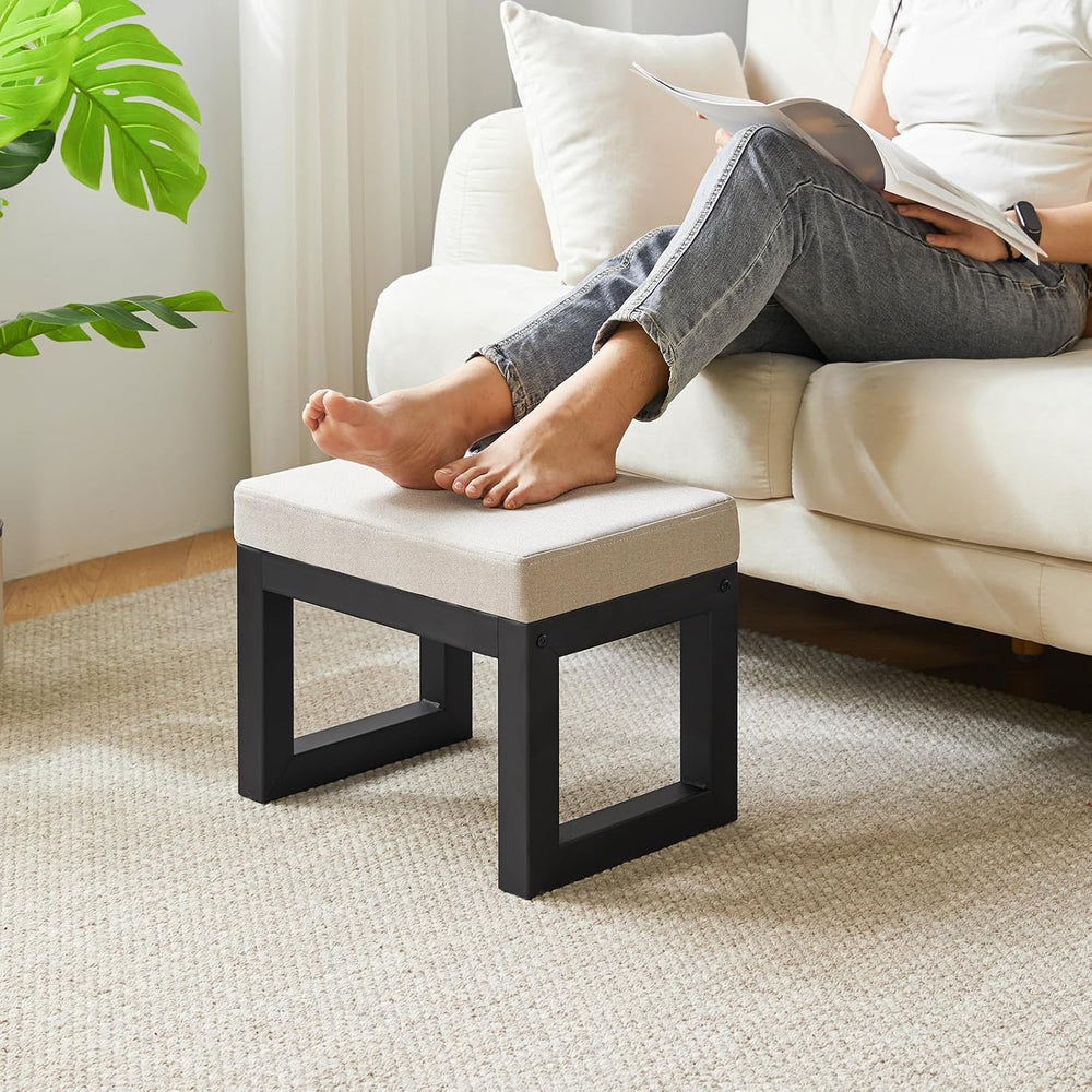 IBUYKE Small Footstool Ottoman, Linen Fabric Footrest, Grey