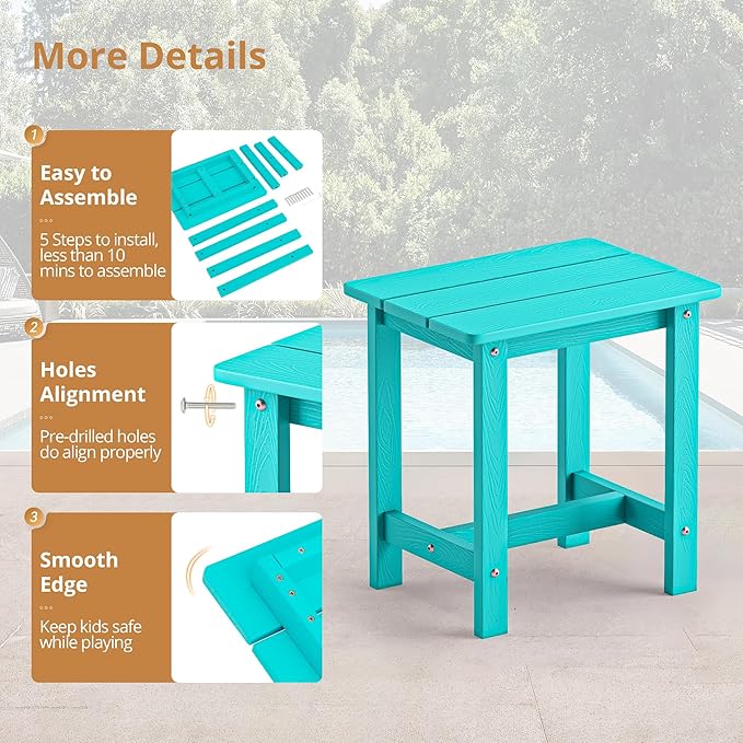 LUE BONA Outdoor Side Table, HDPS Small Outdoor Table, Adirondack Side Table,...