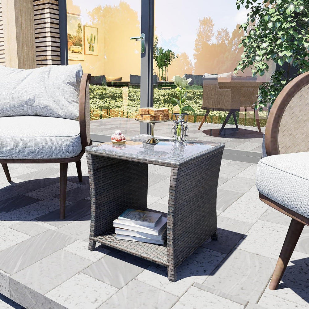 Rattan Side Table,Outdoor Patio Wicker Table,Modern Patio End Side Table with...