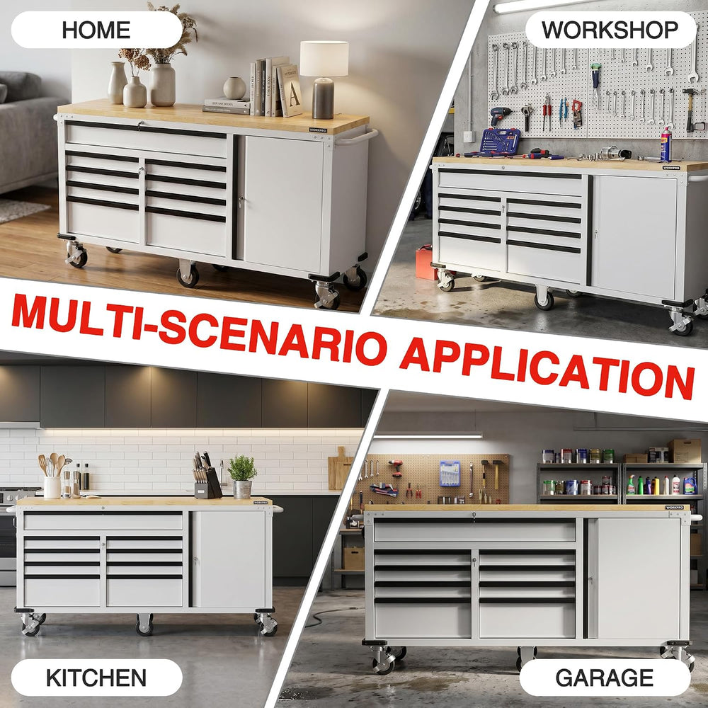 WORKPRO 72" x 22" Rolling Tool Cabinet, 9-Drawer & 1-Door