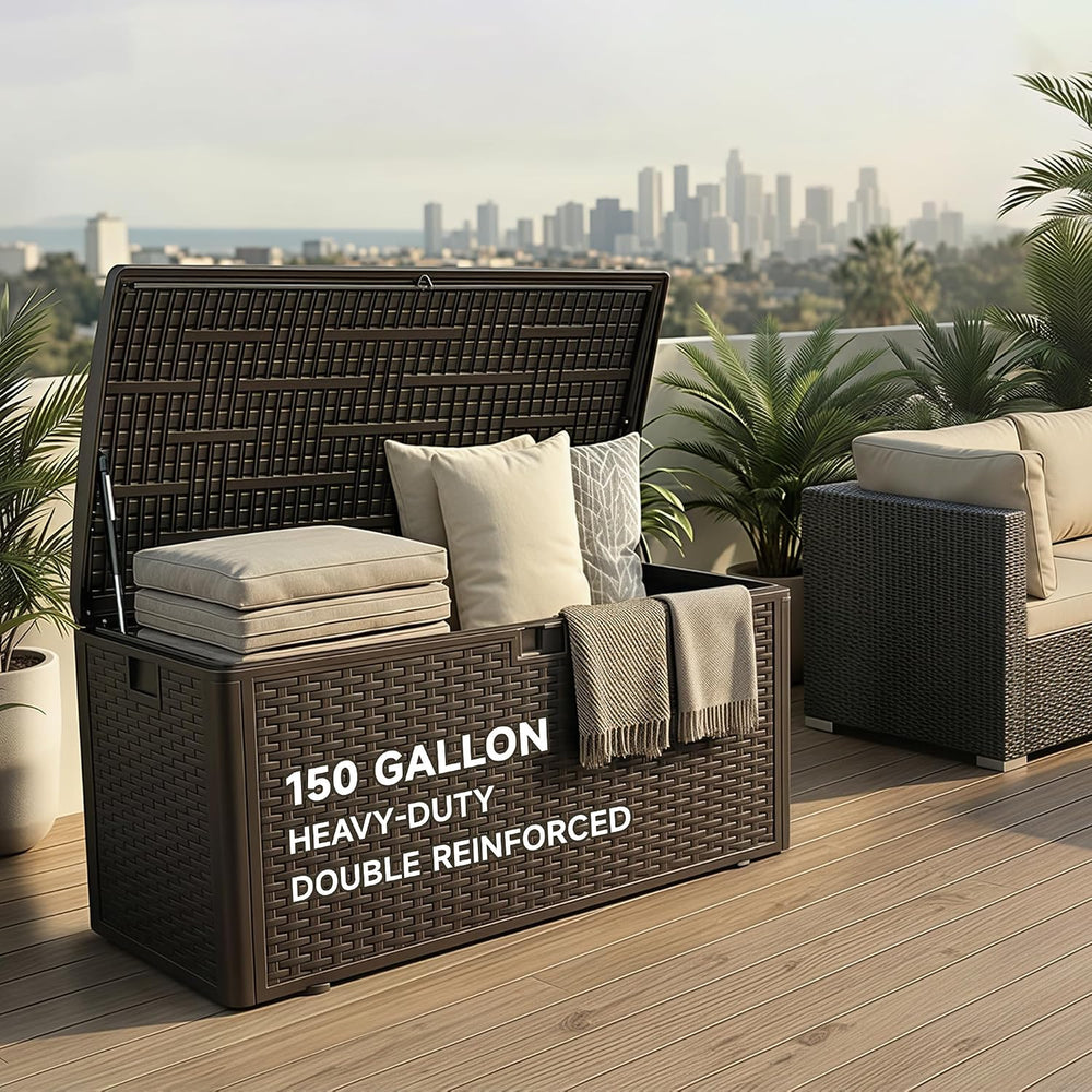 150 Gallon Deck Box, Double Layer Waterproof Resin, Lockable & UV Resista...