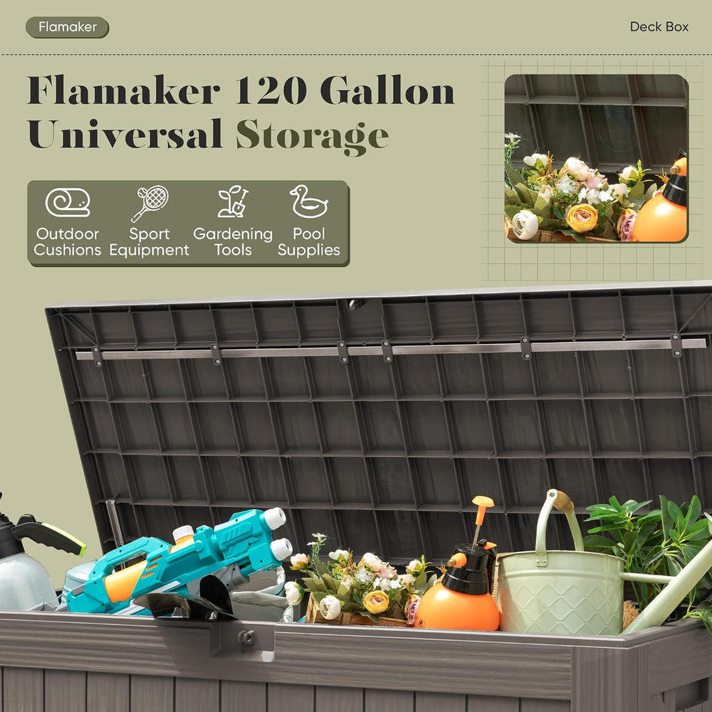 Flamaker 120 Gallon Deck Box Waterproof, Large Outdoor Storage Box Patio