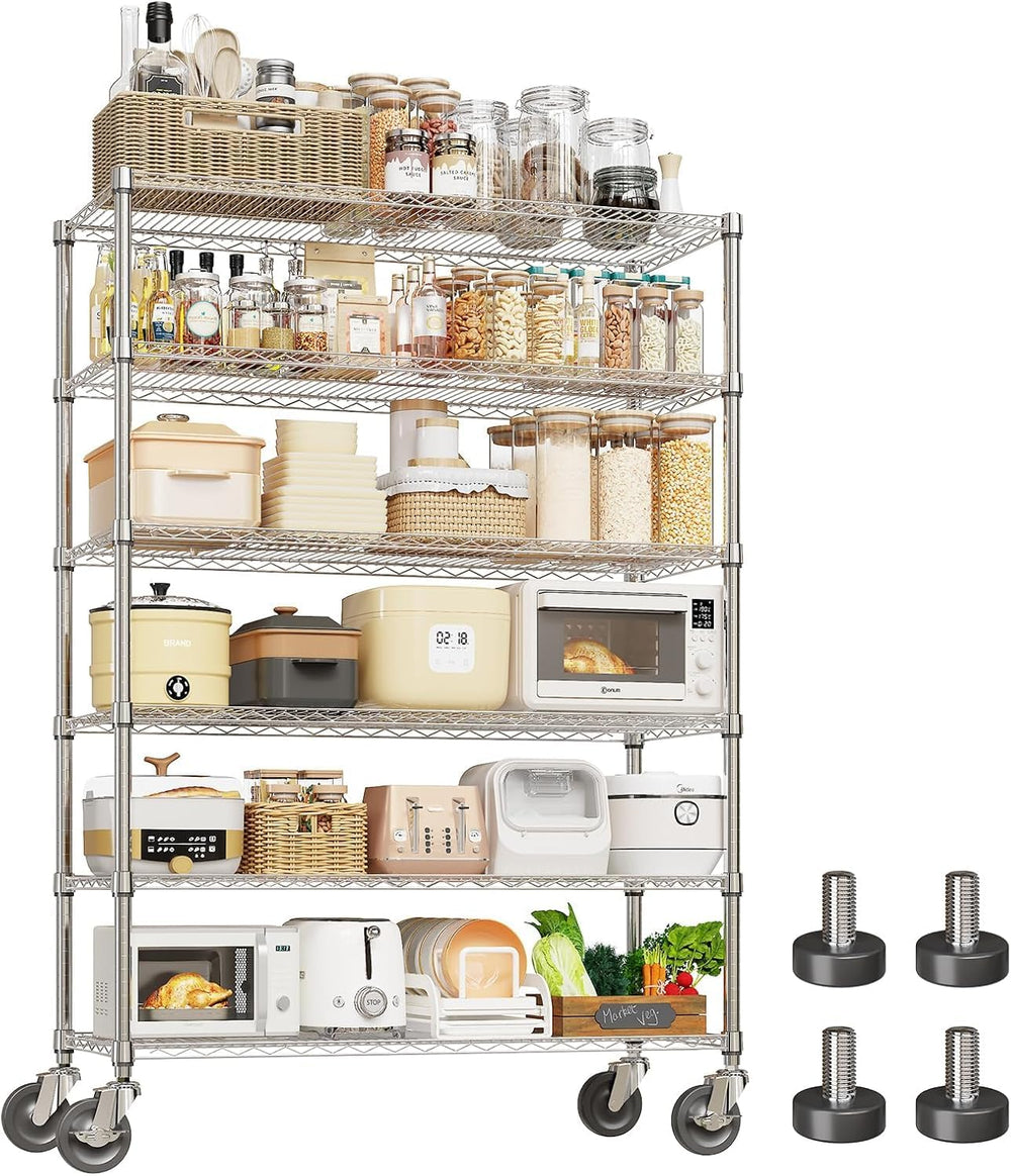 Garvee 6-Tier NSF Metal Wire Shelving with Wheels,47" Wx18 Dx71 H, 2640LBS