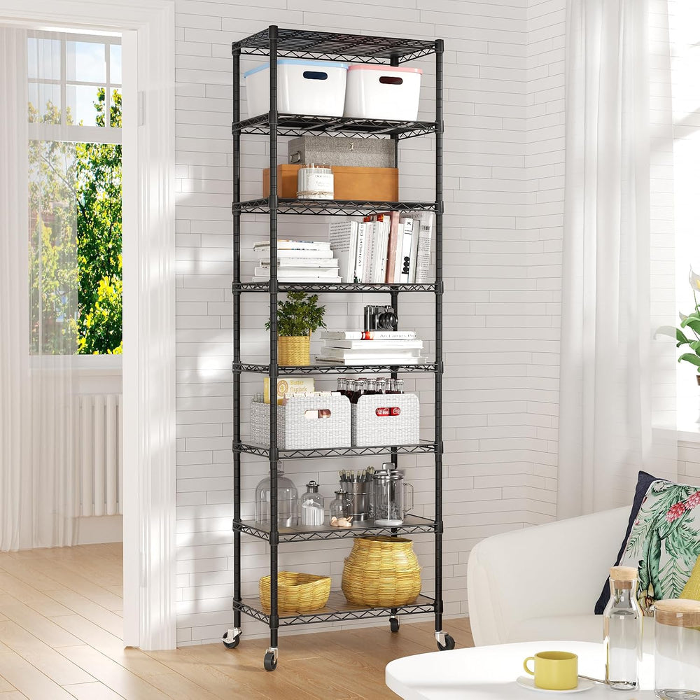 SINGAYE 8 Shelves Storage Wire Shelf Closet Metal Shelving Pantry Wheels