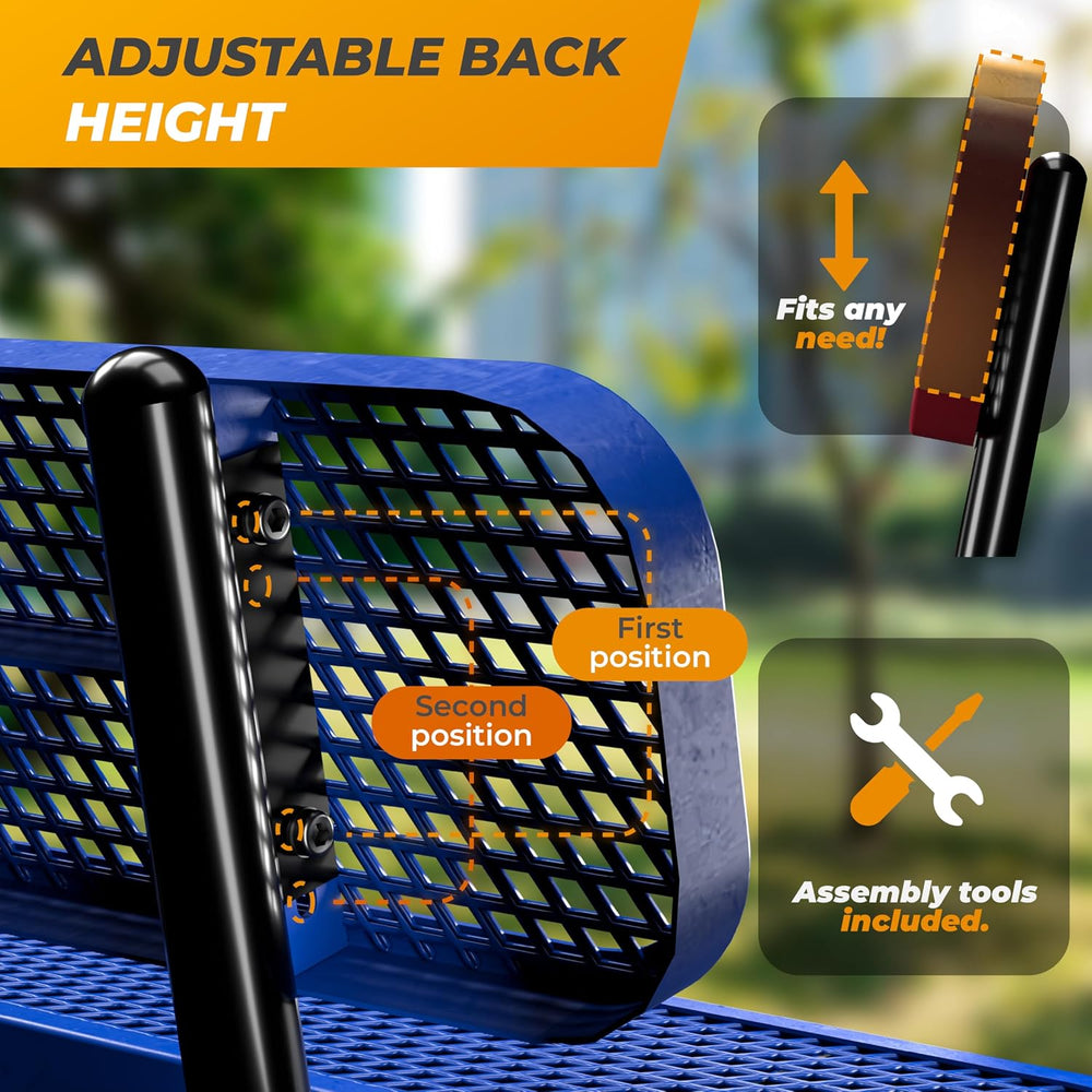 Heavy-Duty Outdoor Metal Bench, Adjustable Seat Height