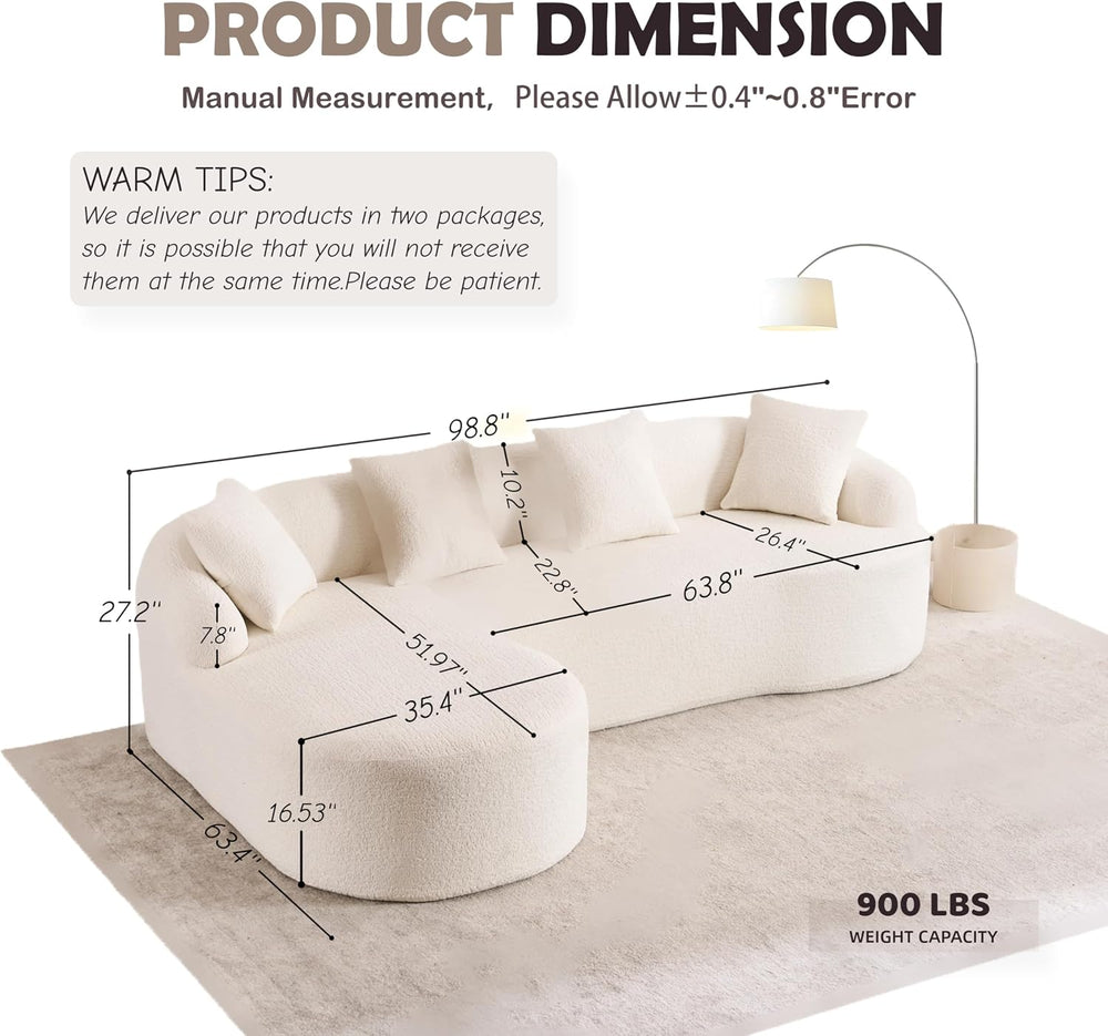 99" Curved Sectional Sofa with Chaise, Modern Luxury Chenille Cloud Couc...