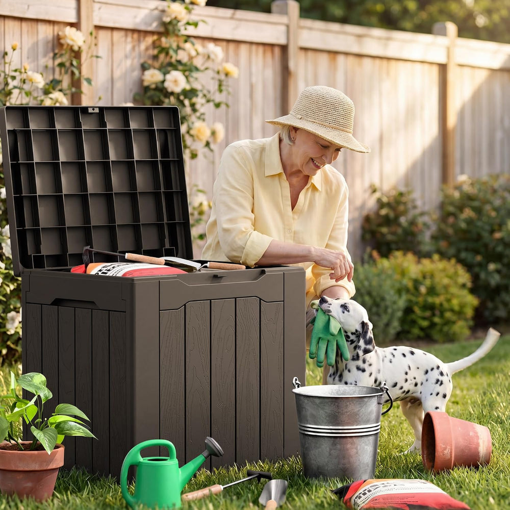 JUMMICO 31 Gallon Resin Deck Box Waterproof Outdoor Storage Boxes