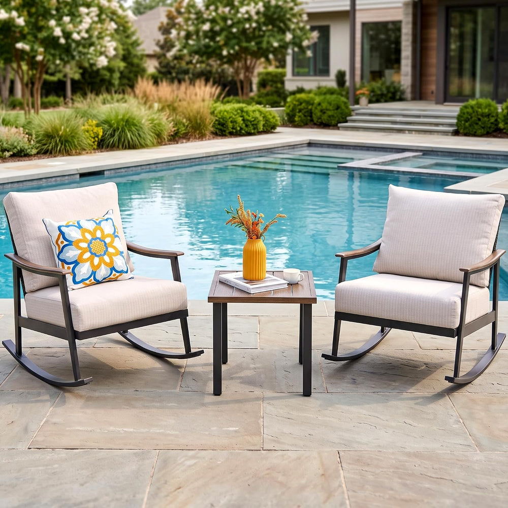 NATURAL EXPRESSIONS 3 Piece Rocking Bistro Set with Outdoor Rocker Chairs