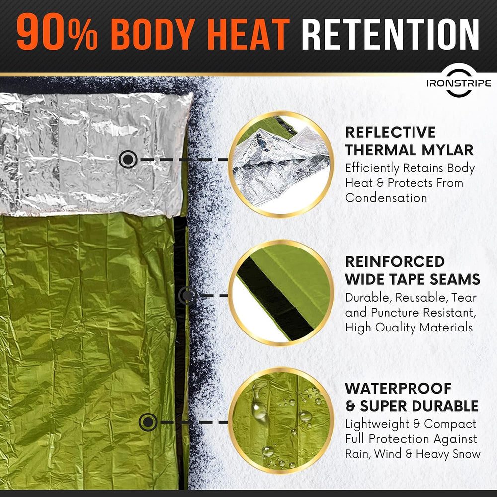 Ironstripe Bivy Sack XL Waterproof Survival Sleeping Bag with Emergency Whist...