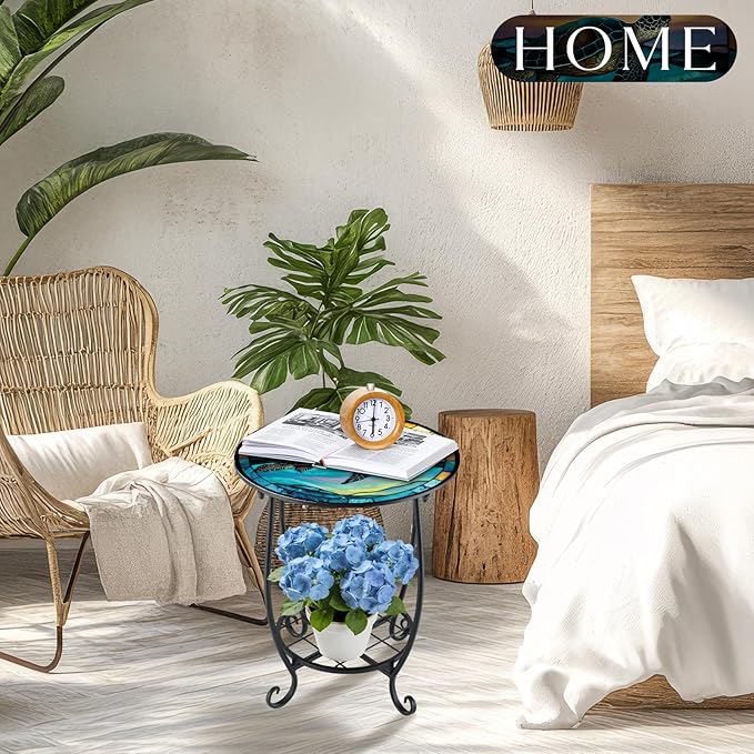 Outdoor Side Table Round Small Mosaic Patio Accent Indoor End Plant Coffee Te...