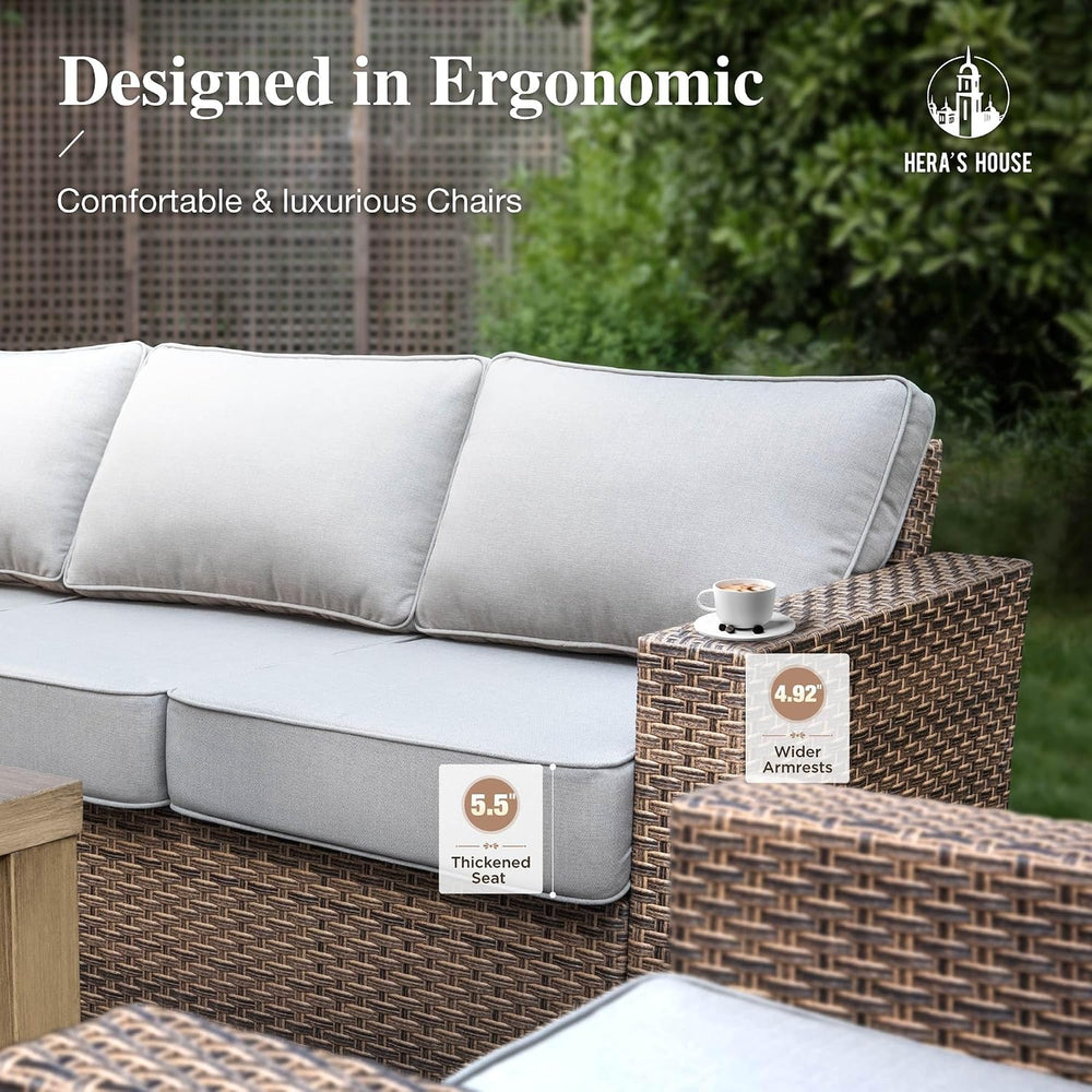 HERA'S HOUSE 7-Seat Patio Furniture Set with Wide Arm, Grey