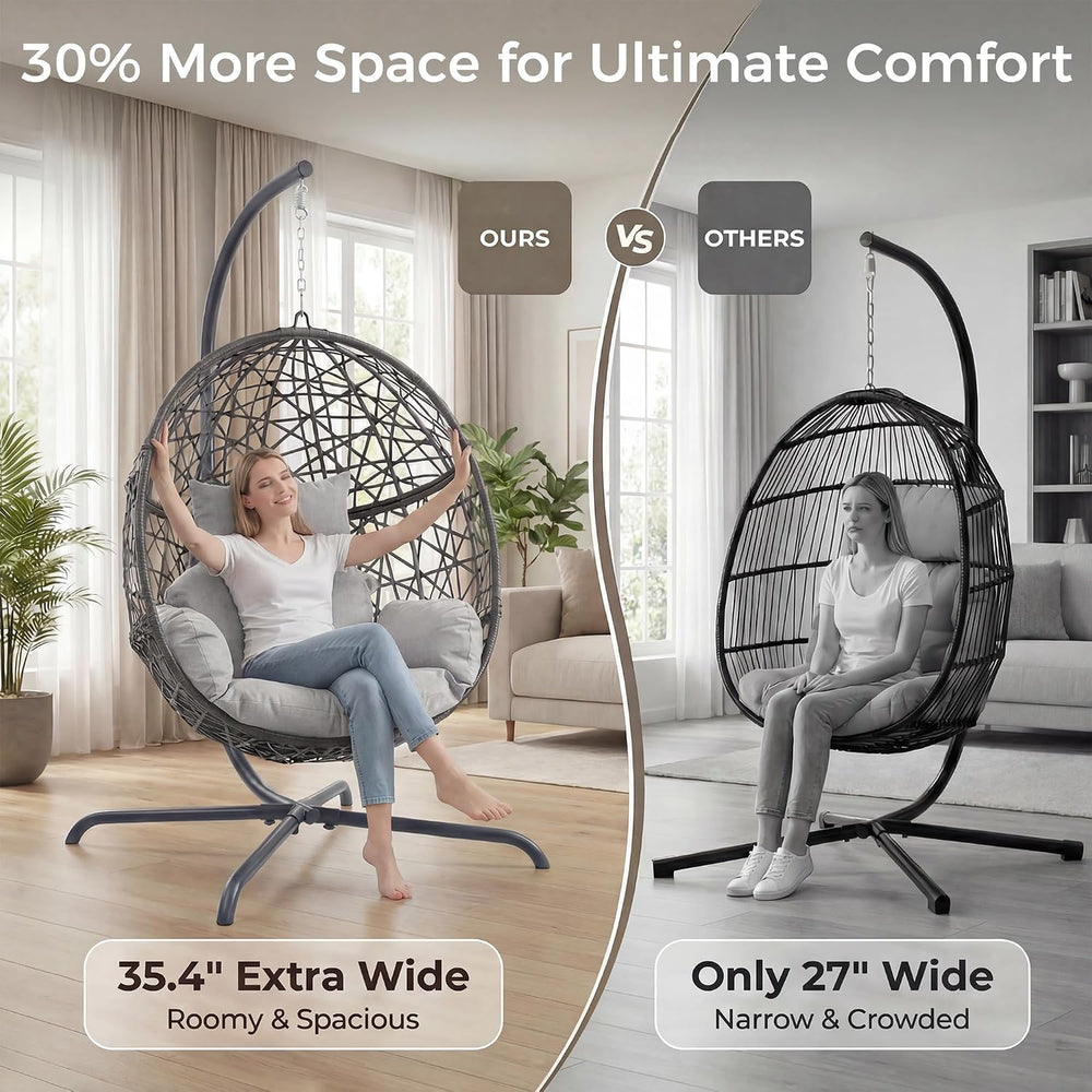 NICESOUL Swing Egg Chair with Stand, Bird Cage Patio Hanging Chair with Cushi...