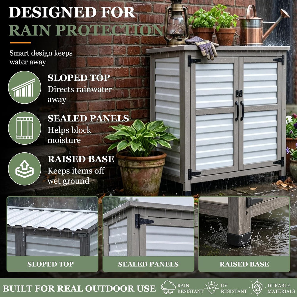 Gowoodhut Outdoor Storage Cabinet with Shelve Garden Patio Tool Storage