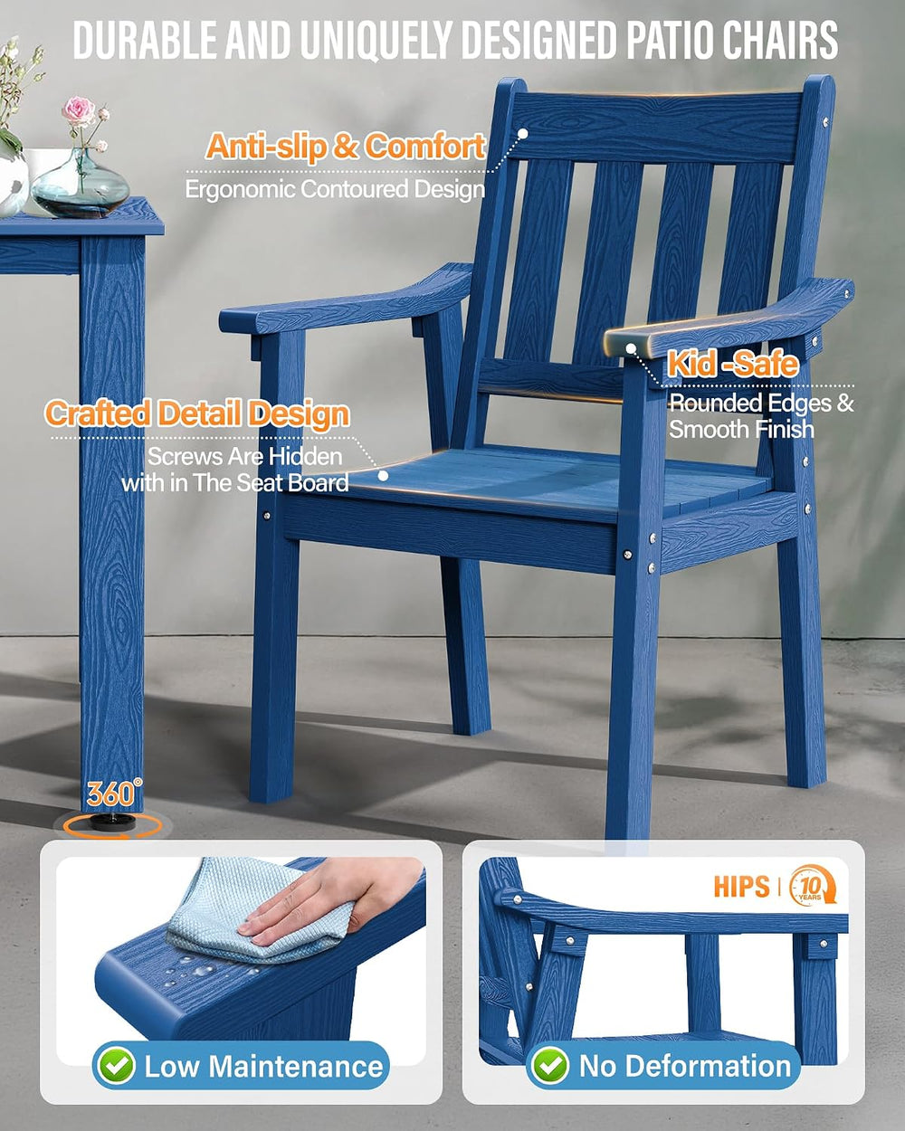 YEFU 5-Piece Patio Table Set, All-Weather HIPS, Metal Aluminum Frame, Blue