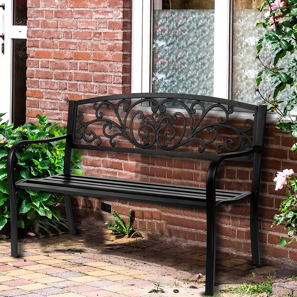 50in Outdoor Garden Park Bench,Outdoor Metal Porch Benches,Weatherproof Patio...