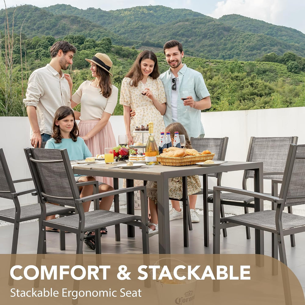 Devoko Patio Dining Set 7 Pieces Metal Outdoor Furniture (Grey)