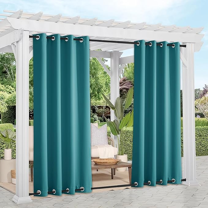 NICETOWN Outdoor Curtains for Patio Waterproof 2 Panels, Windproof Top and Bo...