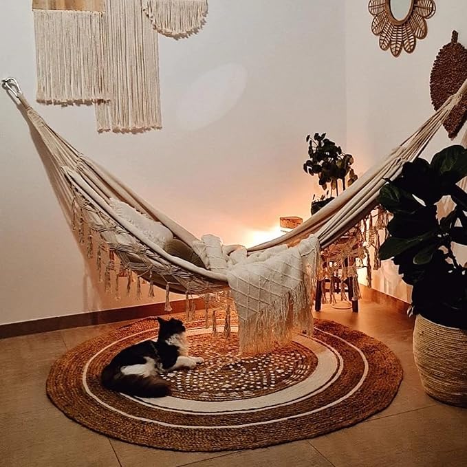Bellzacasa Double Hammock, Heavy Duty 500 lb Load Capacity Tassels and Fishta...