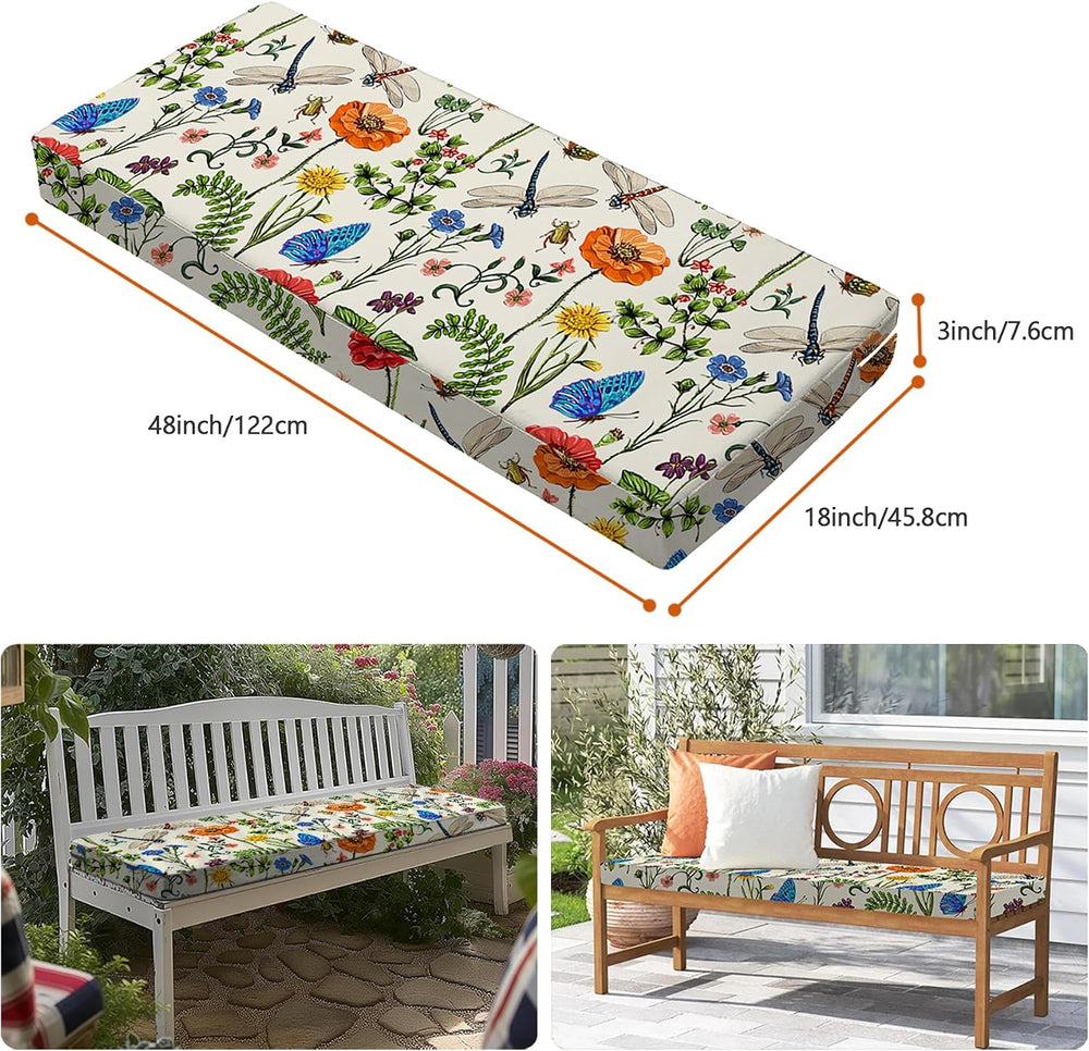 All Smiles Outdoor Waterproof Bench Cushion 48 x 18 x 3 Inch with Ties