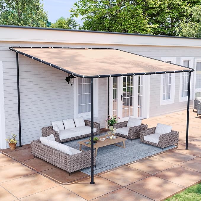 Aoxun 10x12 Lean to Gazebo Outdoor Pergola with Water Resistant & UV-Resi...