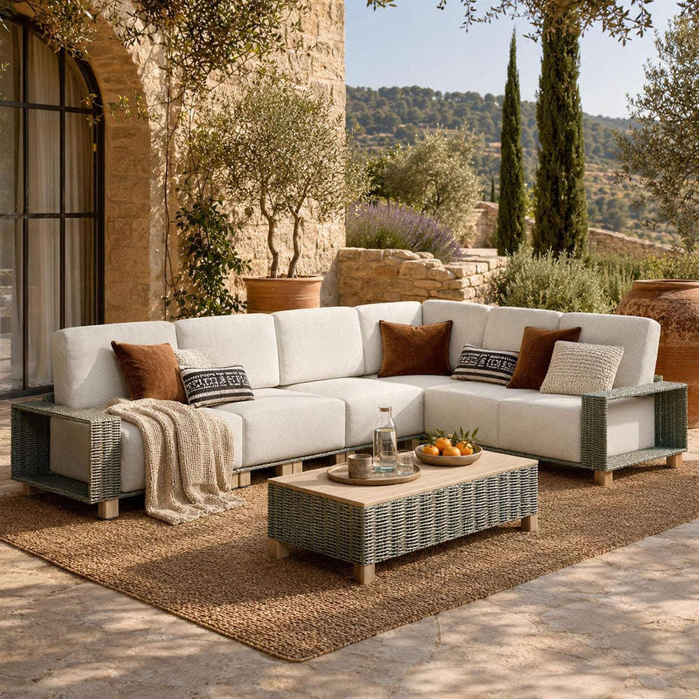 Aoxun Patio Sectional Furniture Set with 10'' Thick Cushions