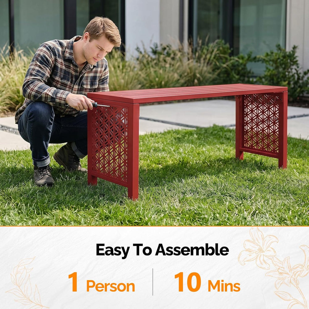 VINGLI 40in Outdoor Metal Bench, All-Weathe Backless Patio Bench with Slatted...
