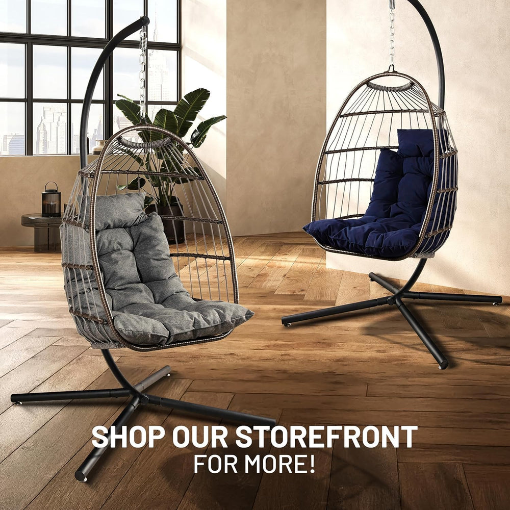 SereneLife Hanging Egg Chair with Stand - Wicker Rattan Swing