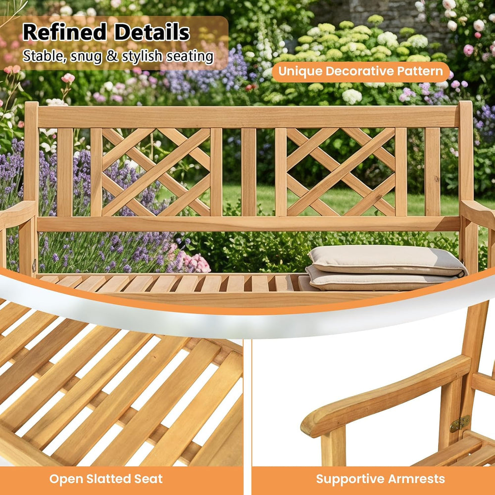 Tangkula Folding Outdoor Wood Garden Bench, Foldable Acacia Wood Patio Bench ...