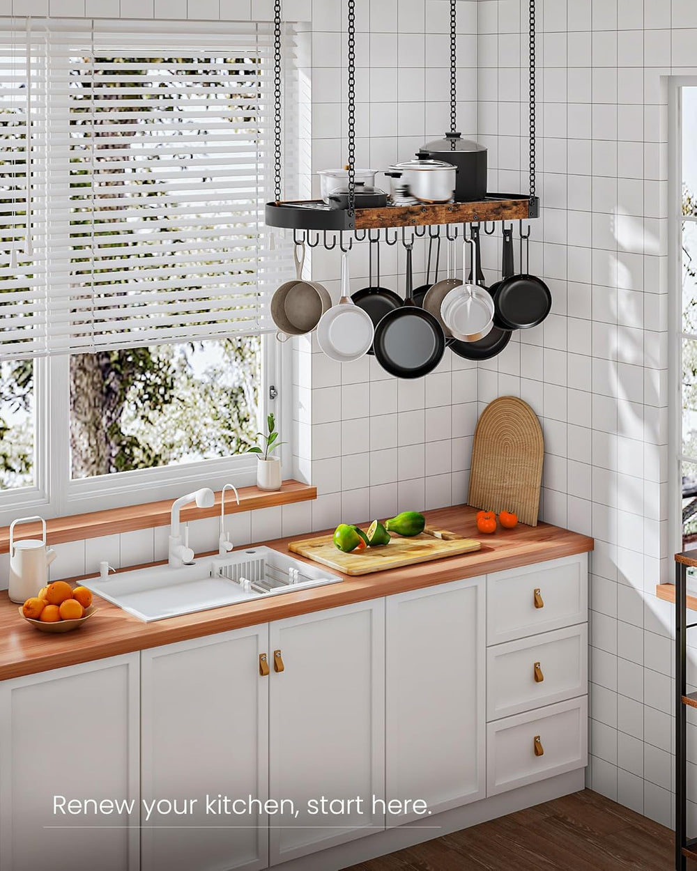 CHOEZON 31.7-Inch Hanging Pot Rack, Space-Saving Pot Hanger for Kitchen, Ceil...