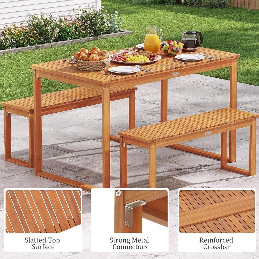 Tangkula Acacia Wood Outdoor Bench Backless Set of 2, 2-Person Wood Patio Ben...