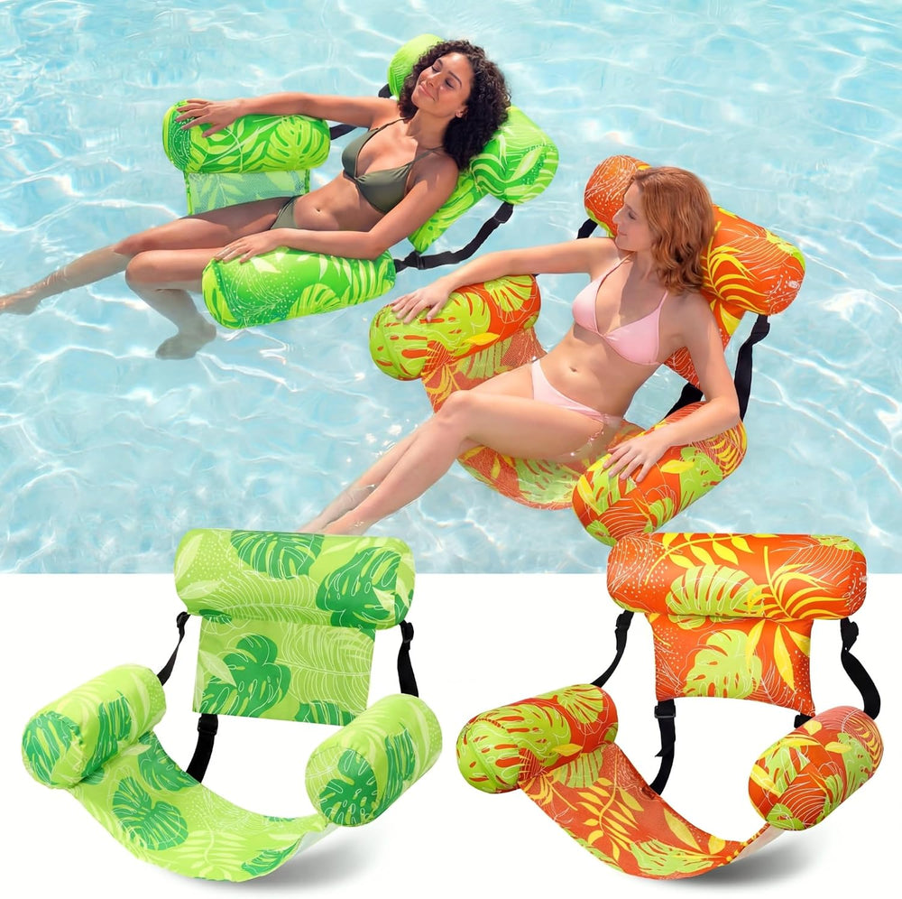 Blueweenly 2 Pack Pool Float Lounge Chair, Tropical, Green, Orange