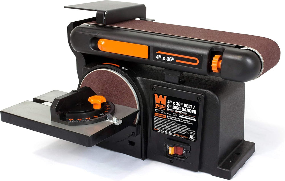 WEN Benchtop Belt and Disc Sander with 4 x 36 in. Belt, 6 in. Disc and Cast I...
